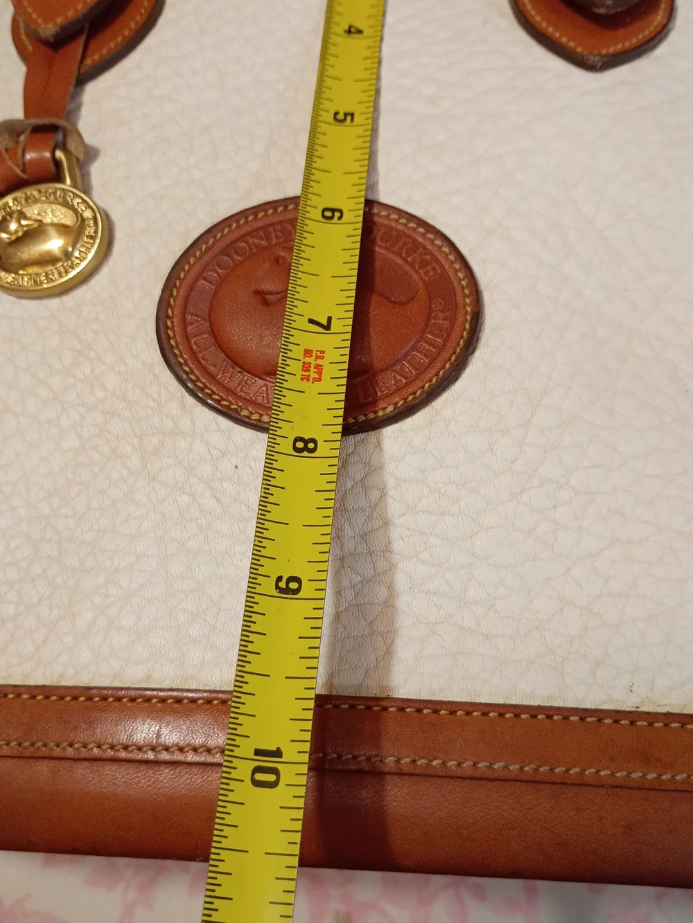 Dooney & Bourke White Pebbled Leather Satchel with Brown Trim